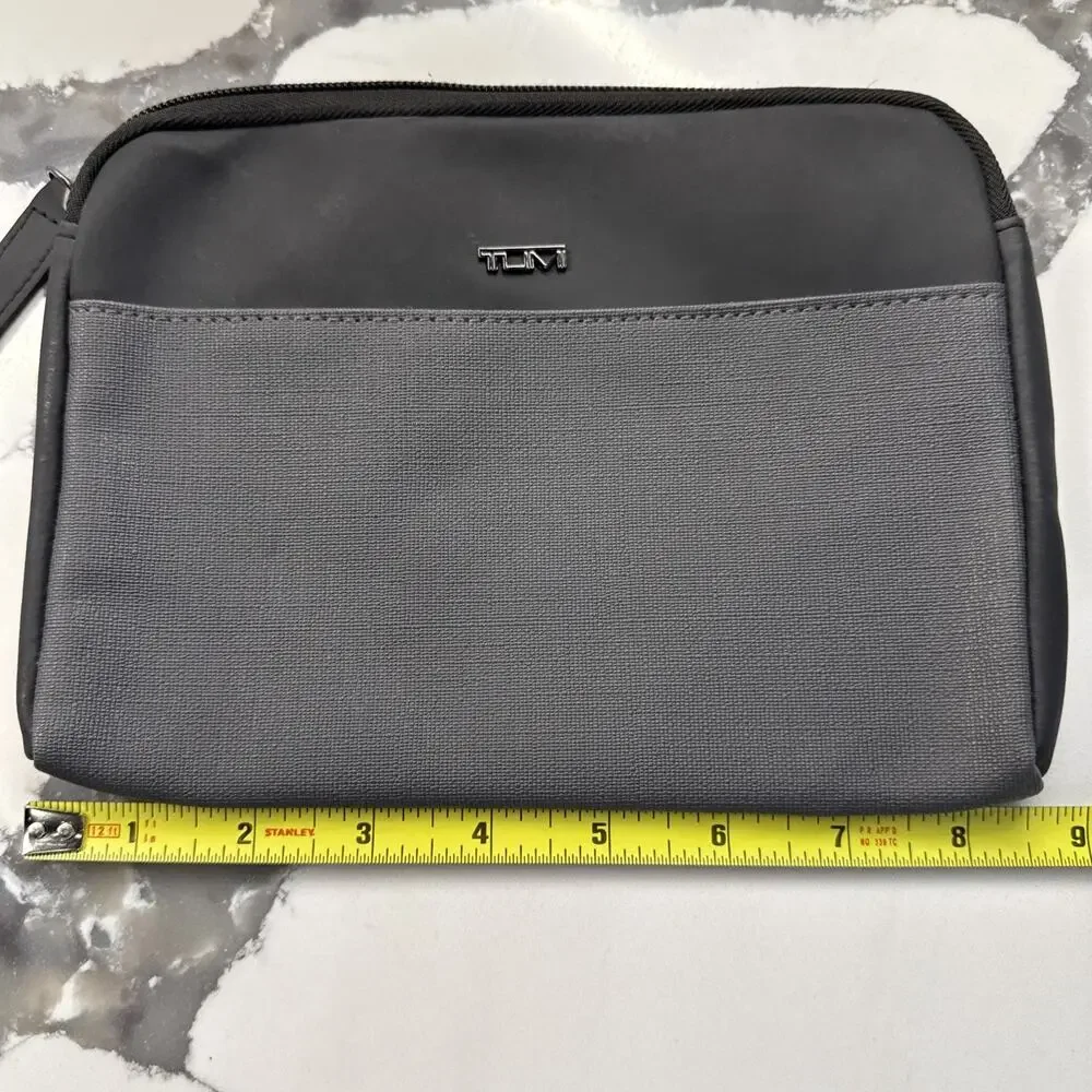 Tumi For Delta Zip Travel Pouch Cosmetic Beauty Bag Toiletries Two Tone Gray